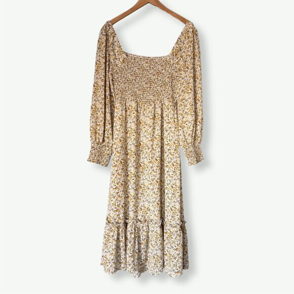 Promesa Floral Butter Yellow Smocked Midi Dress Womens Small Boho Cottagecore - Picture 16 of 16